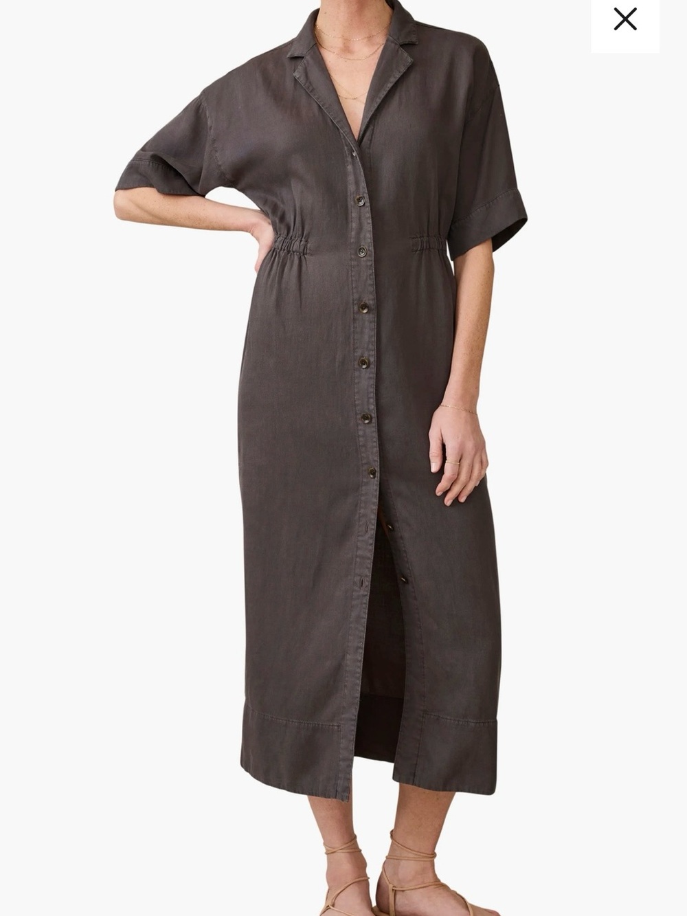 Faherty Topanga Button-Front Midi Shirt Dress in Washed Black